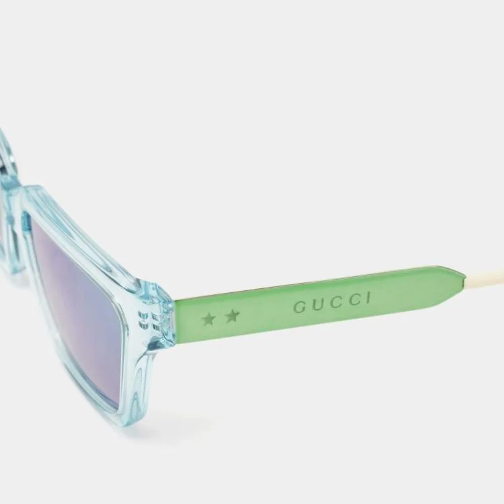 New - Authentic Gucci Light Blue/Metallic Gradient GG0975S Mirrored Square Sun…
